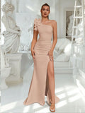 Vestido Alta fenda Um Ombro Para Mulheres Celebridade Noite Elegante Festa Sexy Babados Maxi Bodycon Vestidos Vestidos