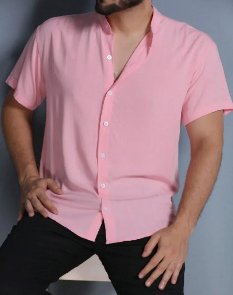 Camisa Social Masculina Viscolinho Gola Padre Slim Fit Varias Cores Moda 2024 Varias Cores