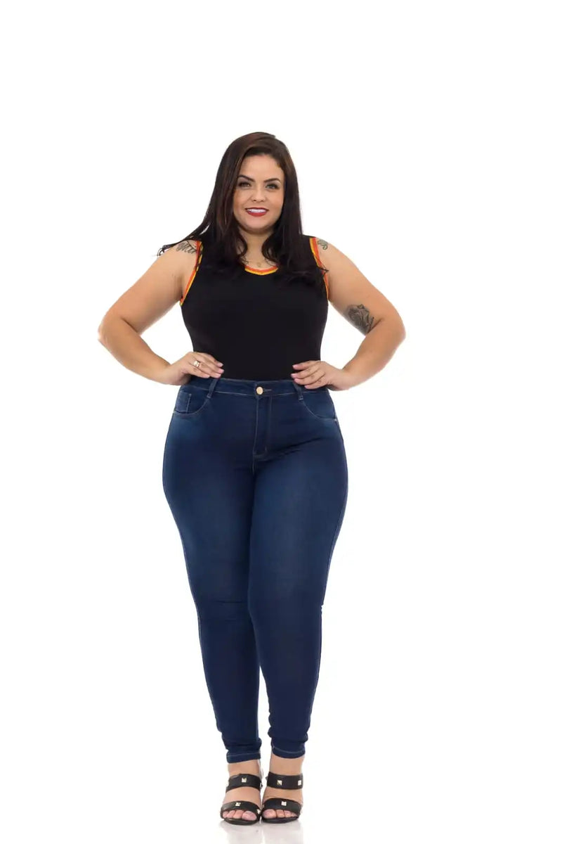Calça Jeans Feminina Plus Size Cintura Alta Premium - CRAVO ROSE