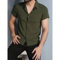Camisa social masculino manga curta de bootao lisa top uso na praia