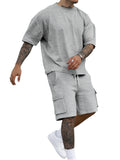 Conjunto gola redonda manga curta camiseta camisa shorts terno de duas peças solto tamanho grande gelo