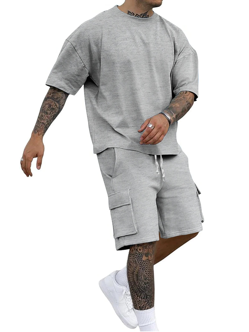 Conjunto gola redonda manga curta camiseta camisa shorts terno de duas peças solto tamanho grande gelo