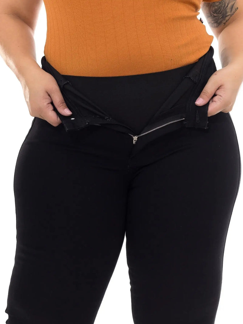 Black Black Skinny Plus Size Pants With Lipo Strap Model Premium - CRAVO ROSE