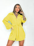 Chemise Long Sleeve Shirt Dress With Belt