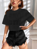 Cropped Oversize With Rhinestone Letter Pattern T-shirt Crop