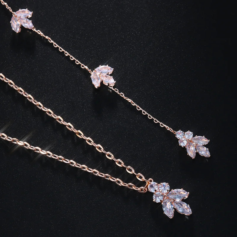 Luxury Flower Zircon Bridal Back Chain Necklace Long Drop Women Summer Full CZ Bride Lady Body Chain Wedding Jewelry Wholesale - CRAVO ROSE