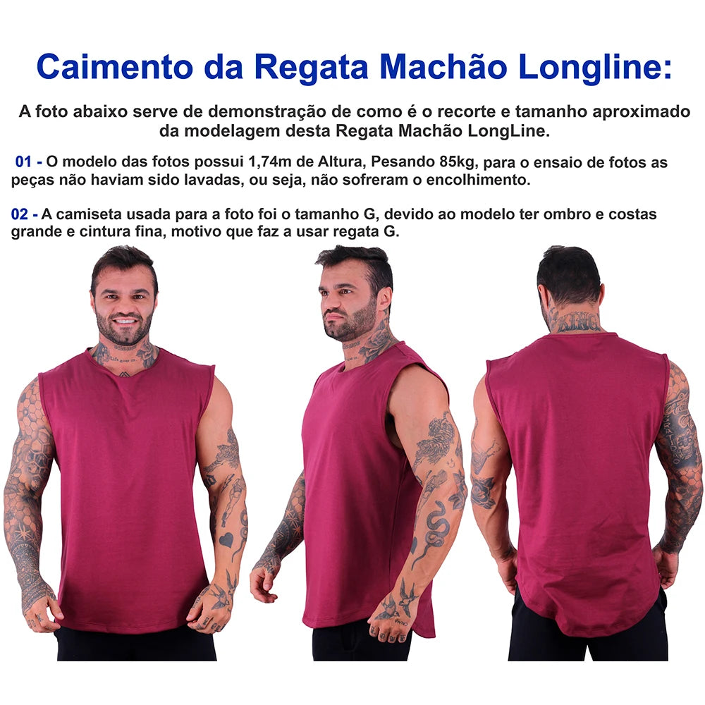 Regata Machão Longline Masculina MXD Conceito Estampada Eat Sleep Squat Repeat Treino Musculação Básica