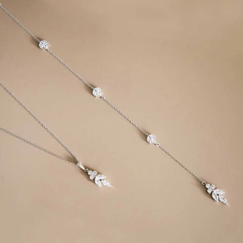 Luxury Flower Zircon Bridal Back Chain Necklace Long Drop Women Summer Full CZ Bride Lady Body Chain Wedding Jewelry Wholesale - CRAVO ROSE