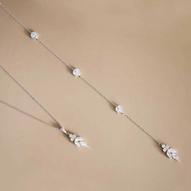 Luxury Flower Zircon Bridal Back Chain Necklace Long Drop Women Summer Full CZ Bride Lady Body Chain Wedding Jewelry Wholesale - CRAVO ROSE