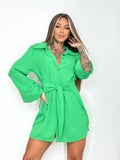 Chemise Long Sleeve Shirt Dress With Belt