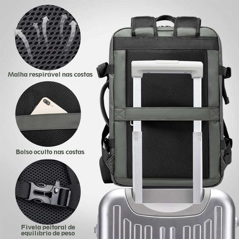 Large Capacity USB Expandable Travel Backpack for Men, Waterproof, Fashion School Bag, 17.3 Laptop Bag