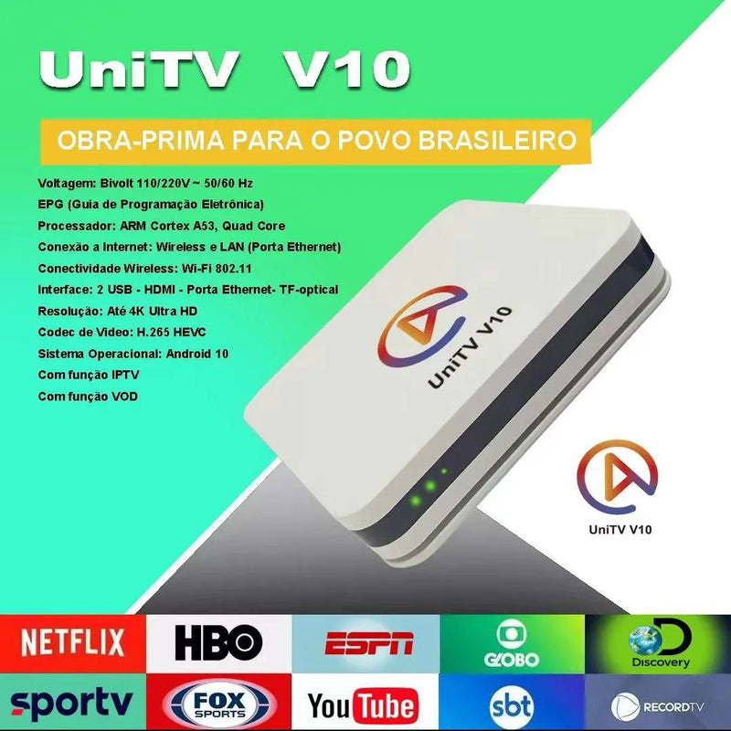 UNITV V10 Envio Imediato de Canais Filmes Séries Lançado mais de 300 canais para assistir com TV Box Converter
