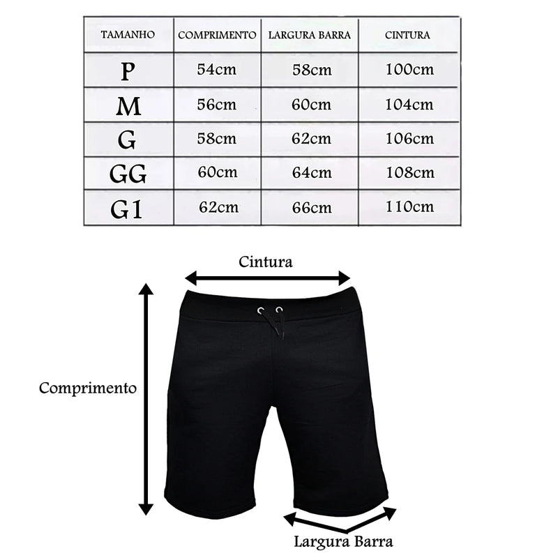 Kit Camiseta e Bermuda Moletinho Masculina Lisa Básica Preta do P ao G1/EXG