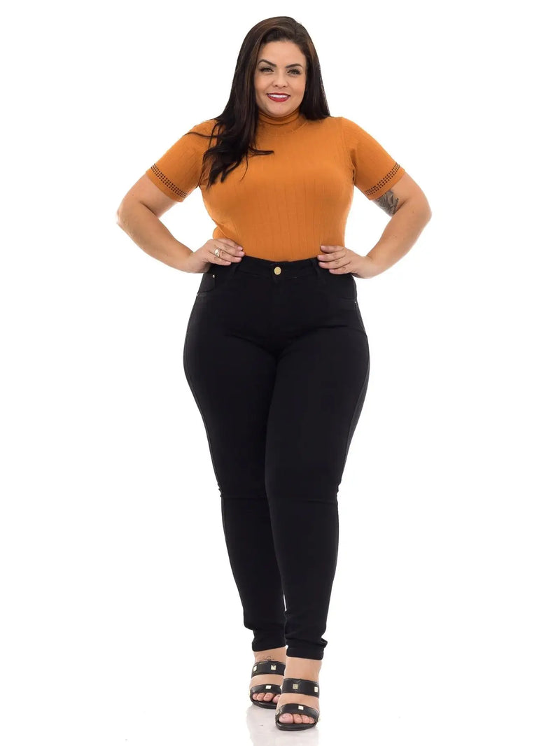 Black Black Skinny Plus Size Pants With Lipo Strap Model Premium - CRAVO ROSE
