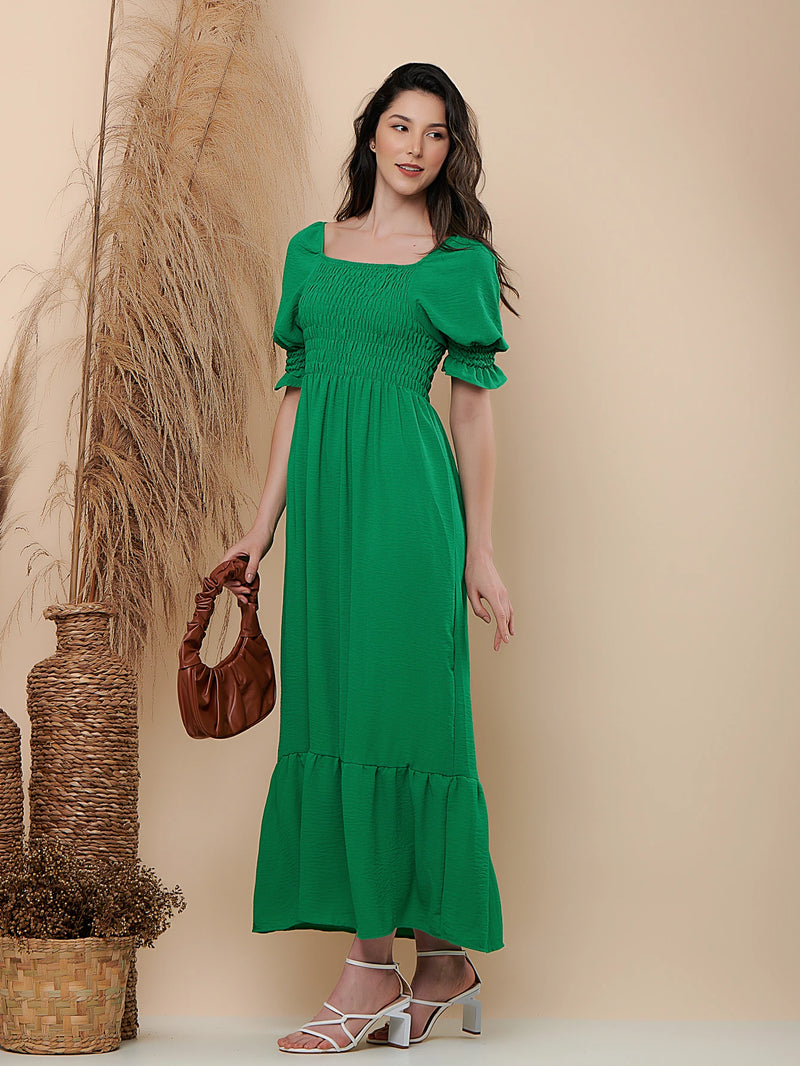 VESTIDO LONGO LISO DE Tecido DUNA Lastex com Manga 3/4