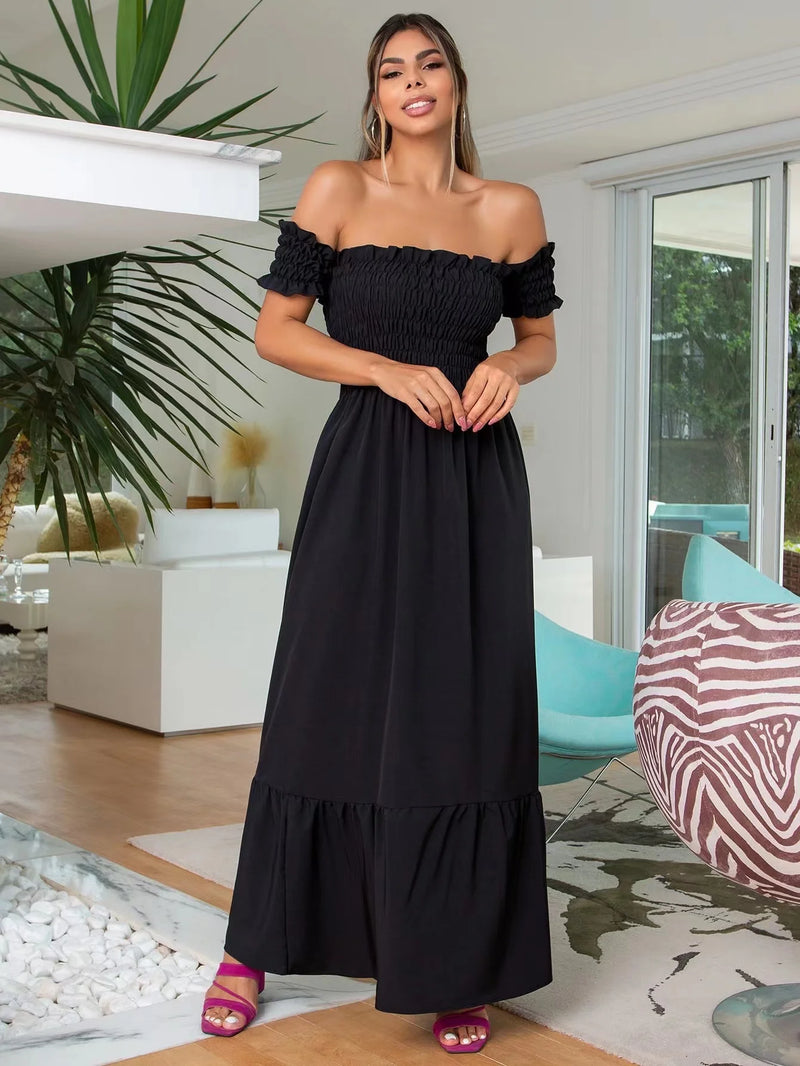 Long dress viscose viscolinho elastex shoulder to shoulder
