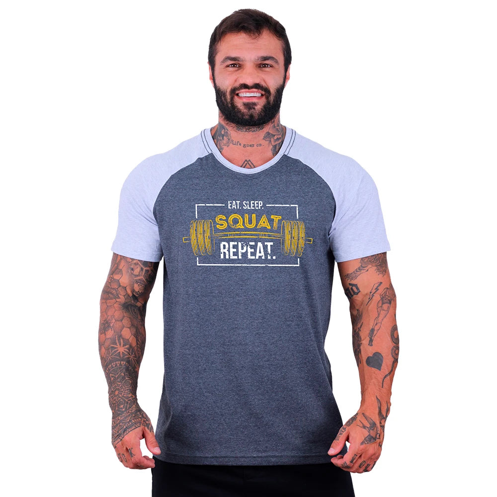 Camiseta Tradicional Masculina MXD Conceito Squat Repeat Halter Musculação Treino Casual