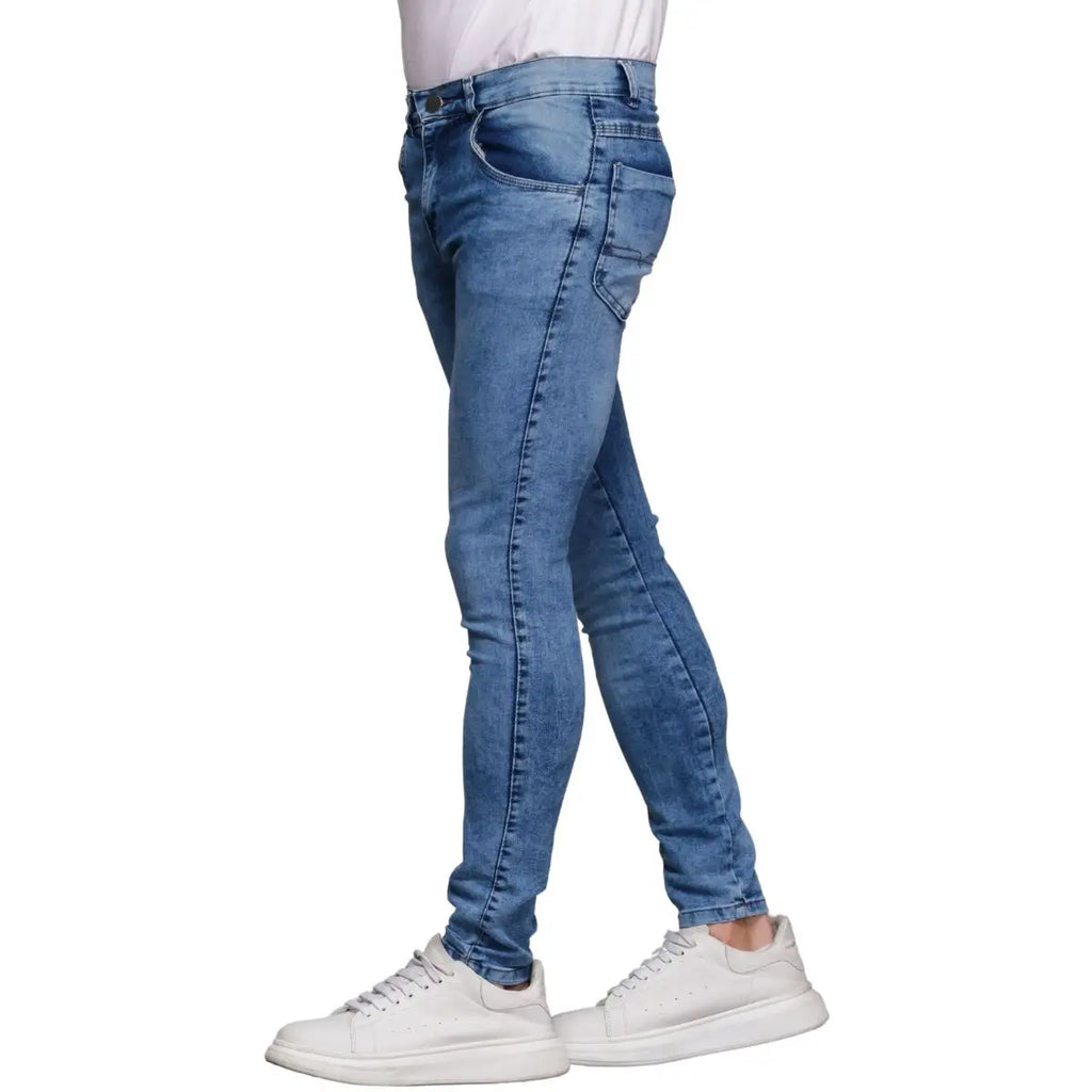 Calça Jeans Masculina Super Skinny Azul Marmorizada Lavagem Clara Premium