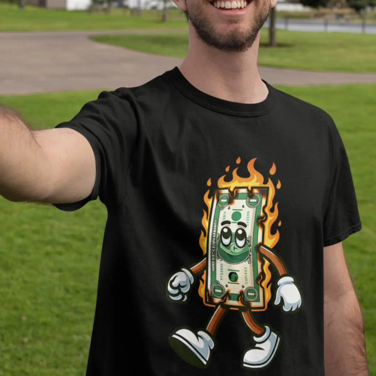 Basic Men's T-Shirt GuGi Burning Money In Flames Catching Fire 100% Cotton Premium CM01-510