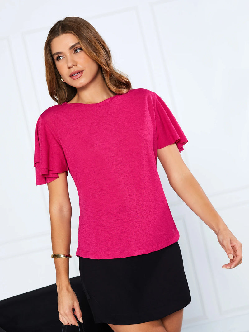 Camiseta Leve Com Manga Com Babado Na Manga