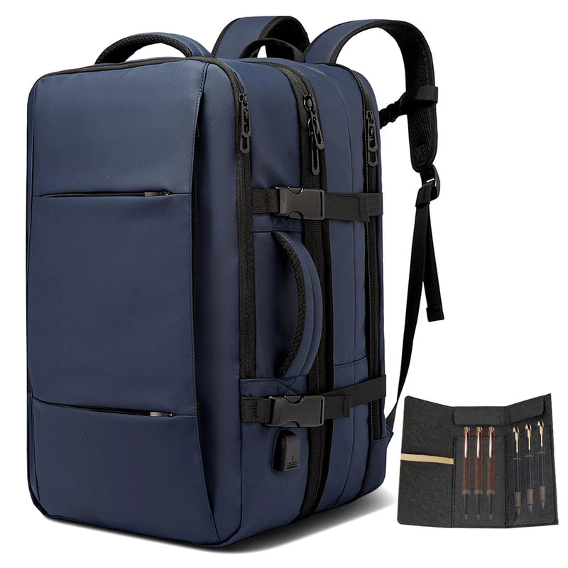 Large Capacity USB Expandable Travel Backpack for Men, Waterproof, Fashion School Bag, 17.3 Laptop Bag