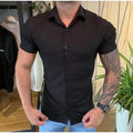 Men's Flat Shirt Short Sleeve Beach Social Slim Cheap Hawaiian Fabric and Viscose
