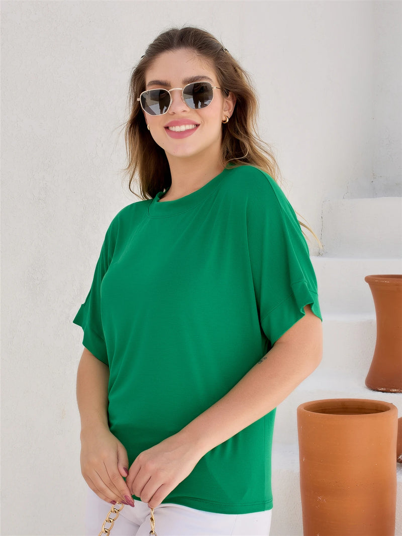 Blusa feminina básico manga curta tecido bem elástico moda plus size