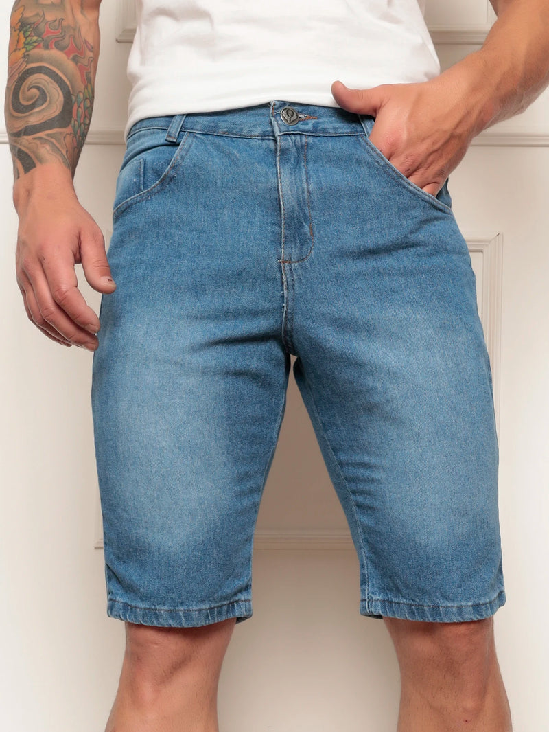 Bermuda Jeans Masculina Lavagem Media Moda Fashion Casual Tendência verão