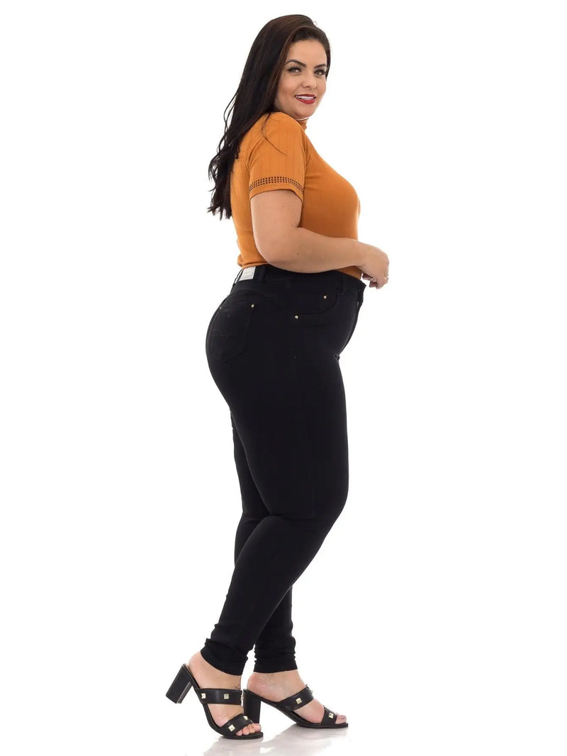 Black Black Skinny Plus Size Pants With Lipo Strap Model Premium - CRAVO ROSE