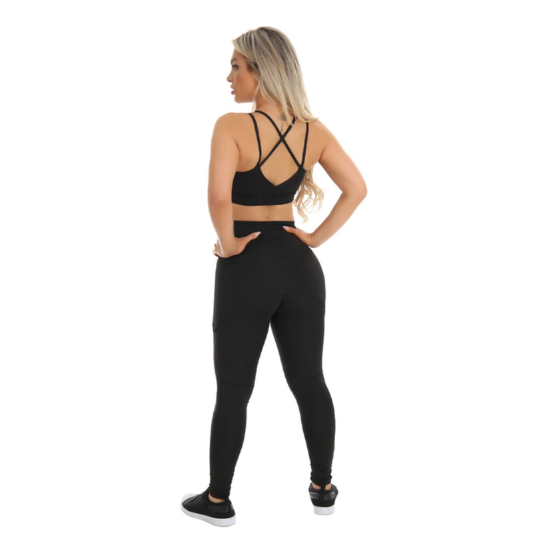Calça Legging Feminina Com Capa Preta Para Bumbum Massam Fitness