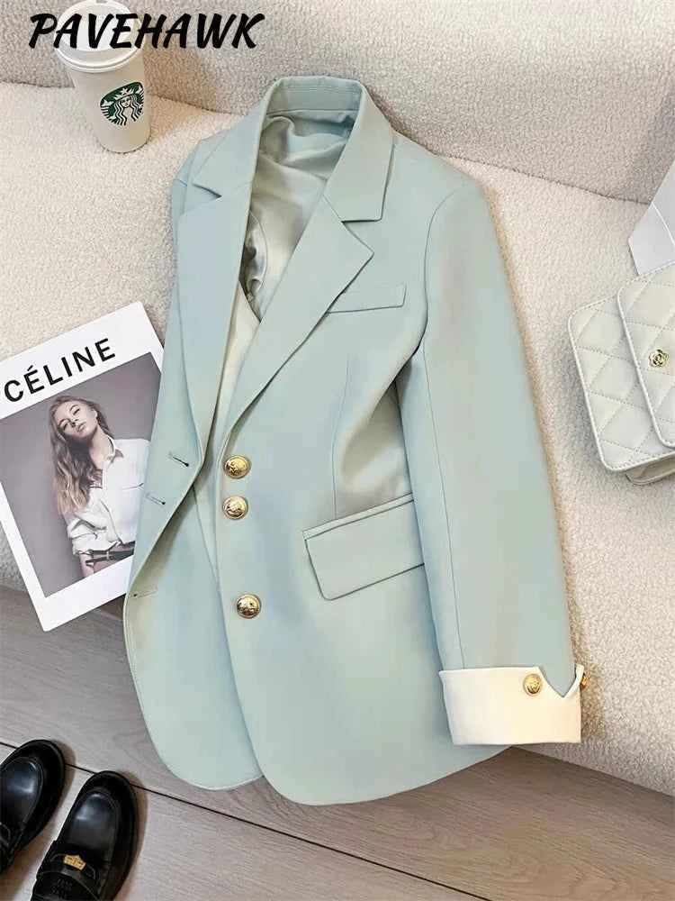 Elegant Women's Blazer Coat Fashion Stand Up Collar Long Sleeve Female Coats Spring Autumn Fashion Loose Office Lady Outwear