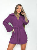 Chemise Long Sleeve Shirt Dress With Belt