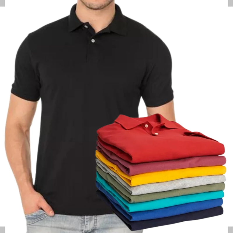 Kit 5 Camisas Gola Polo em Algodão Piquet Premium 30.1