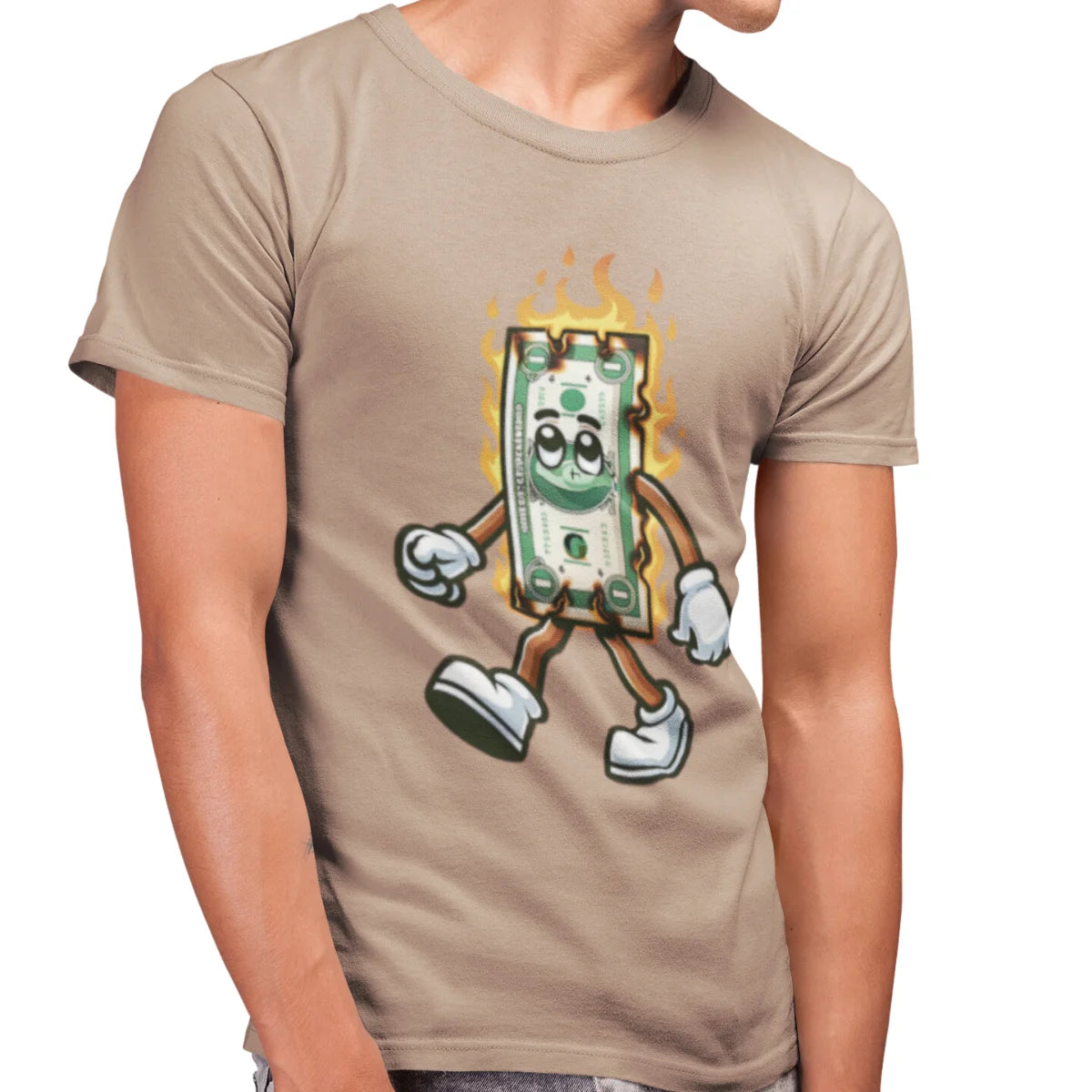 Basic Men's T-Shirt GuGi Burning Money In Flames Catching Fire 100% Cotton Premium CM01-510