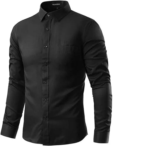 Camisa Social Manga Longa Lisa com Botões na Menga - De Luxo