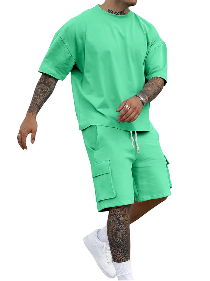 Conjunto gola redonda manga curta camiseta camisa shorts terno de duas peças solto tamanho grande gelo