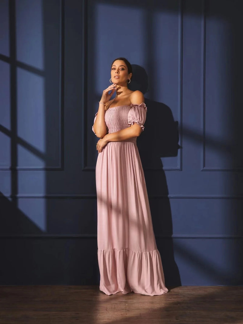 Long Short Sleeve Flare Elastex Ciganinha Dress