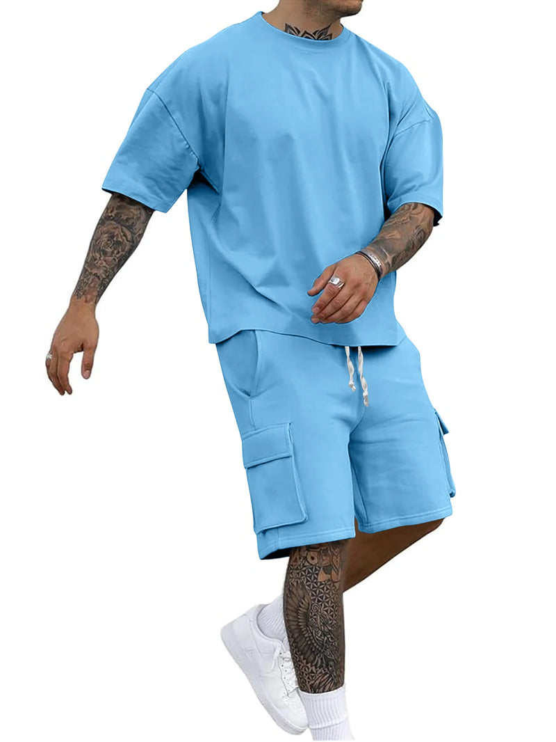 Conjunto gola redonda manga curta camiseta camisa shorts terno de duas peças solto tamanho grande gelo
