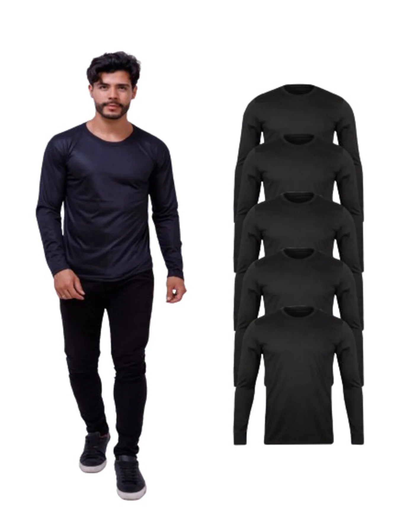 Kit With 5 Black Mesh Top Long Sleeve T-Shirts