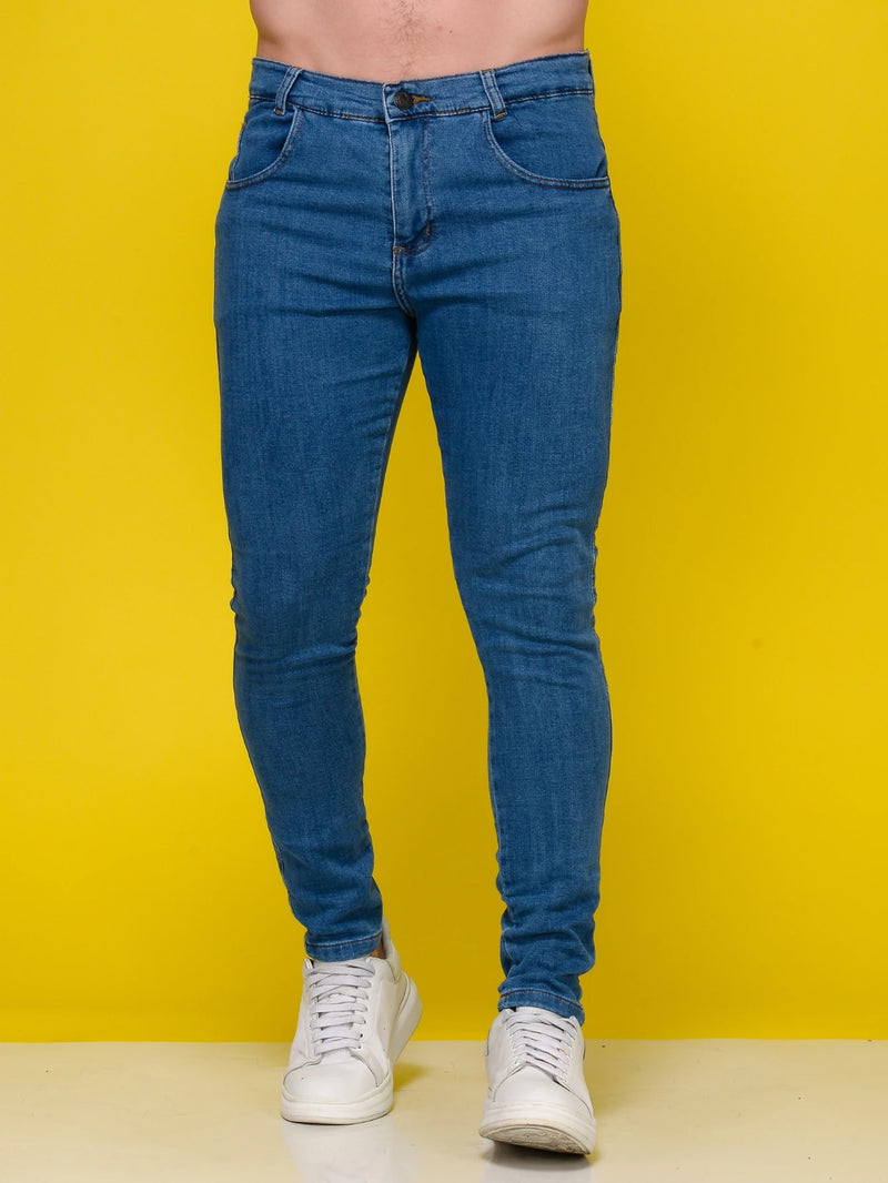 Calça Jeans Masculina Lavagem Azul Médio Super Skinny Moda Verão