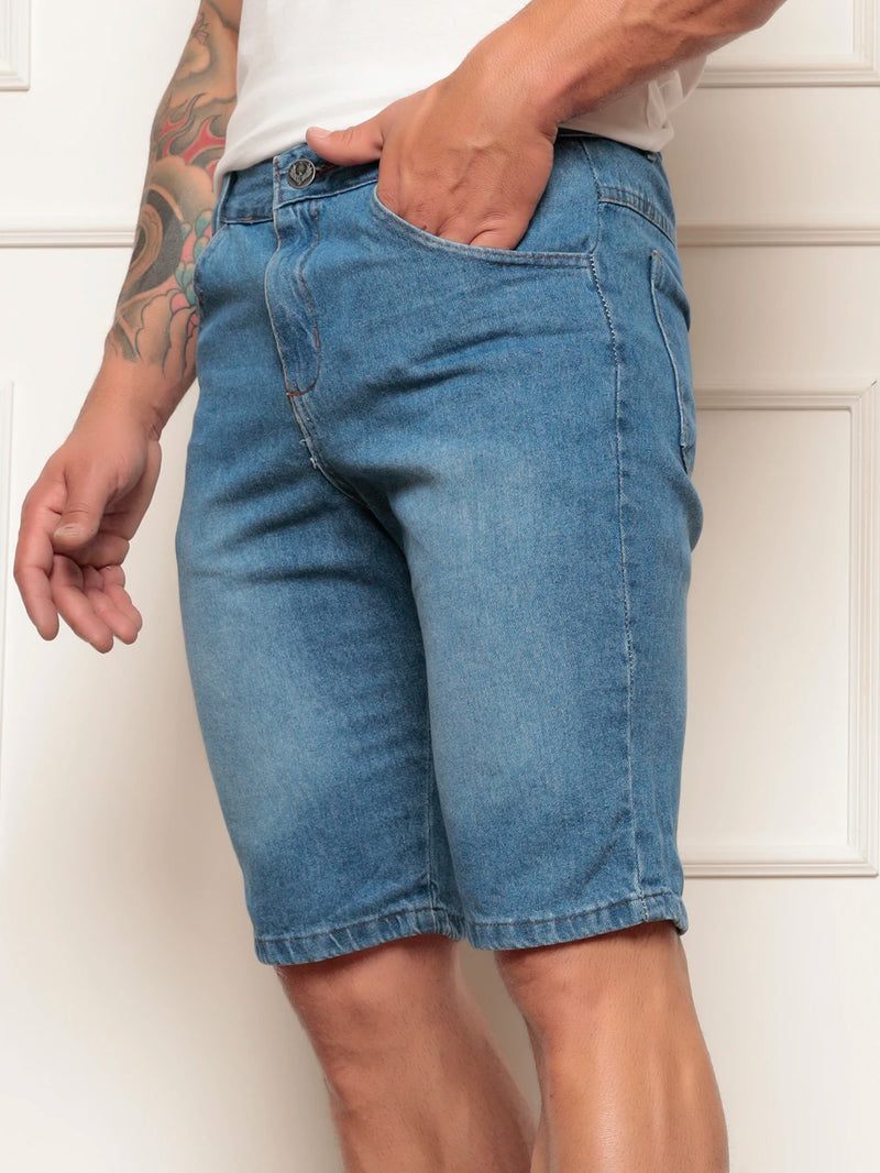 Bermuda Jeans Masculina Lavagem Media Moda Fashion Casual Tendência verão