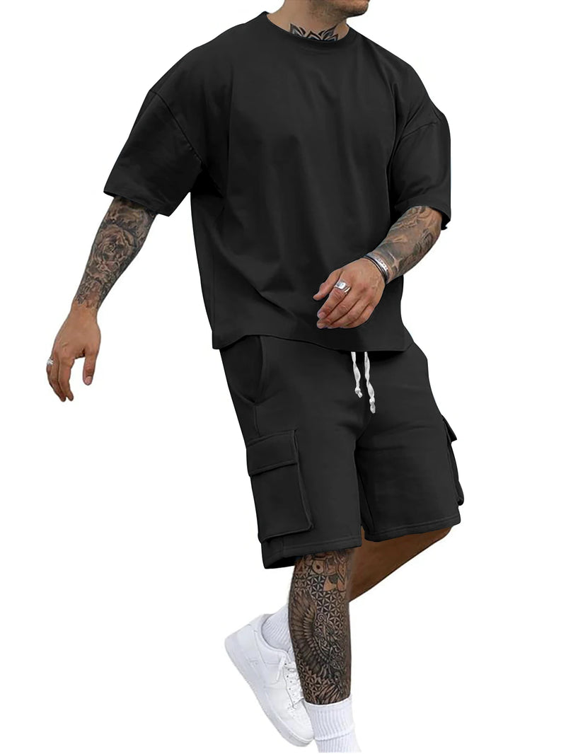 Conjunto gola redonda manga curta camiseta camisa shorts terno de duas peças solto tamanho grande gelo