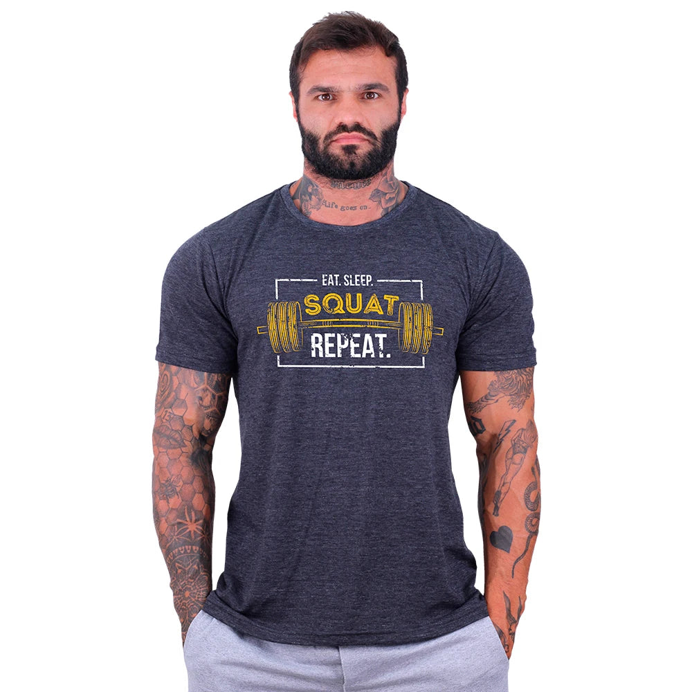 Camiseta Tradicional Masculina MXD Conceito Squat Repeat Halter Musculação Treino Casual