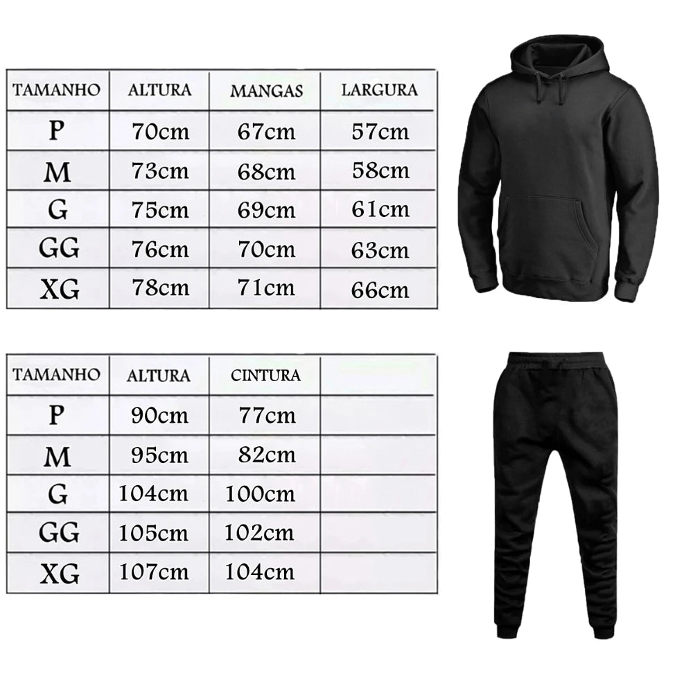 Conjunto de Moletom Masculino Básico Branco e Preto com Capuz do P ao G1/EXG