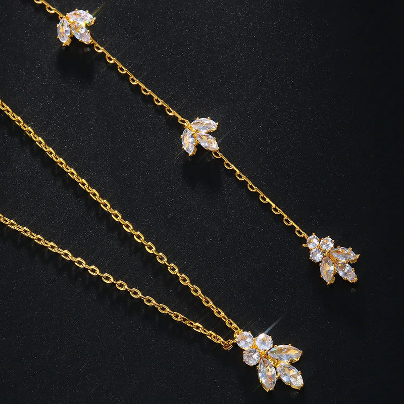 Luxury Flower Zircon Bridal Back Chain Necklace Long Drop Women Summer Full CZ Bride Lady Body Chain Wedding Jewelry Wholesale - CRAVO ROSE