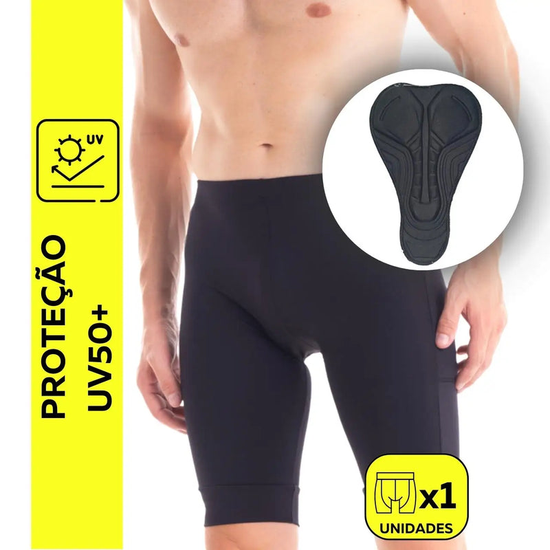 Shorts de ciclismo masculino Snugg Protection UV50 + Fitness Gym