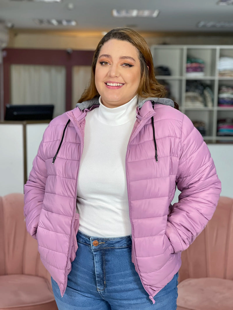 Women's Soft Nylon Puffer Jacket with Detachable Hood Plus Size Multicores Lined Super Resistant Cold and Wind Protection