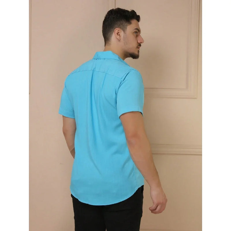 Camisa social masculino manga curta de bootao lisa top uso na praia