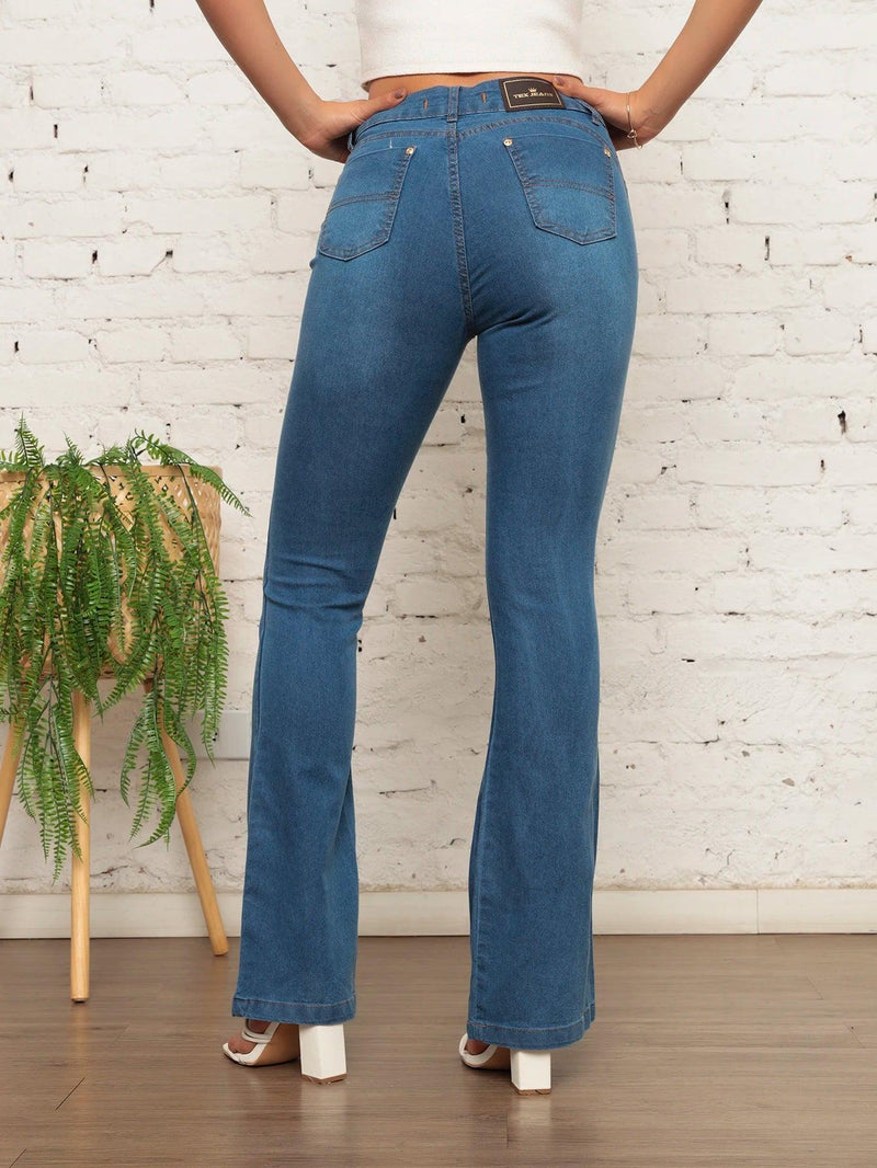 Calça Jeans Feminina Flare Lavagem Média Lisa Lançamento Premium - CRAVO ROSE