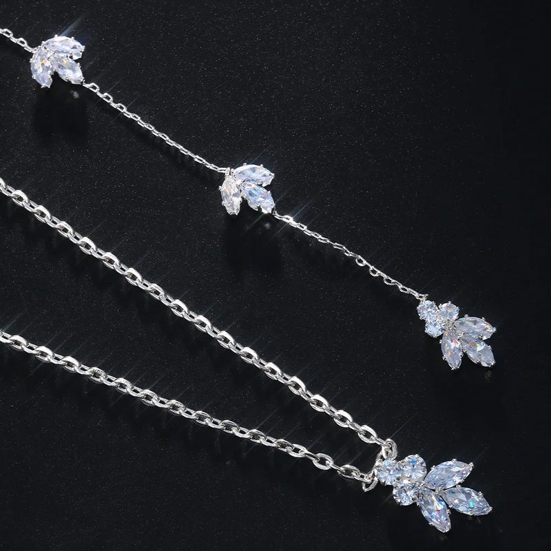 Luxury Flower Zircon Bridal Back Chain Necklace Long Drop Women Summer Full CZ Bride Lady Body Chain Wedding Jewelry Wholesale - CRAVO ROSE